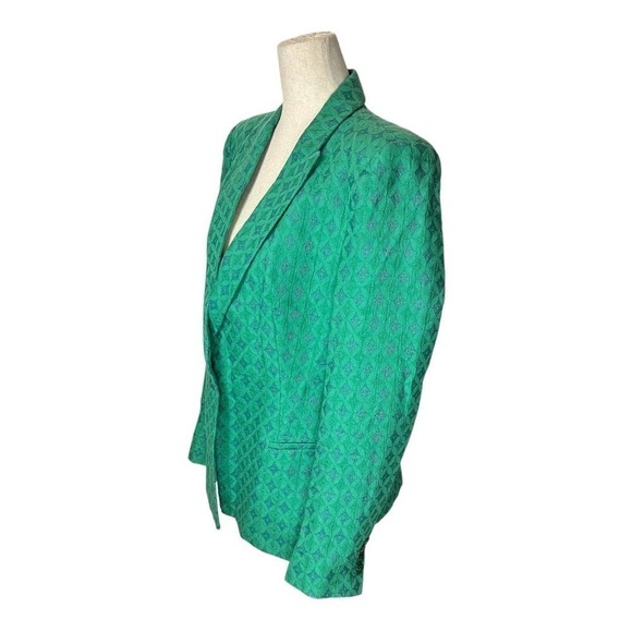 Zara Basic Emerald Jacquard Geometric Print Single Breasted Blazer - Picture 3 of 13